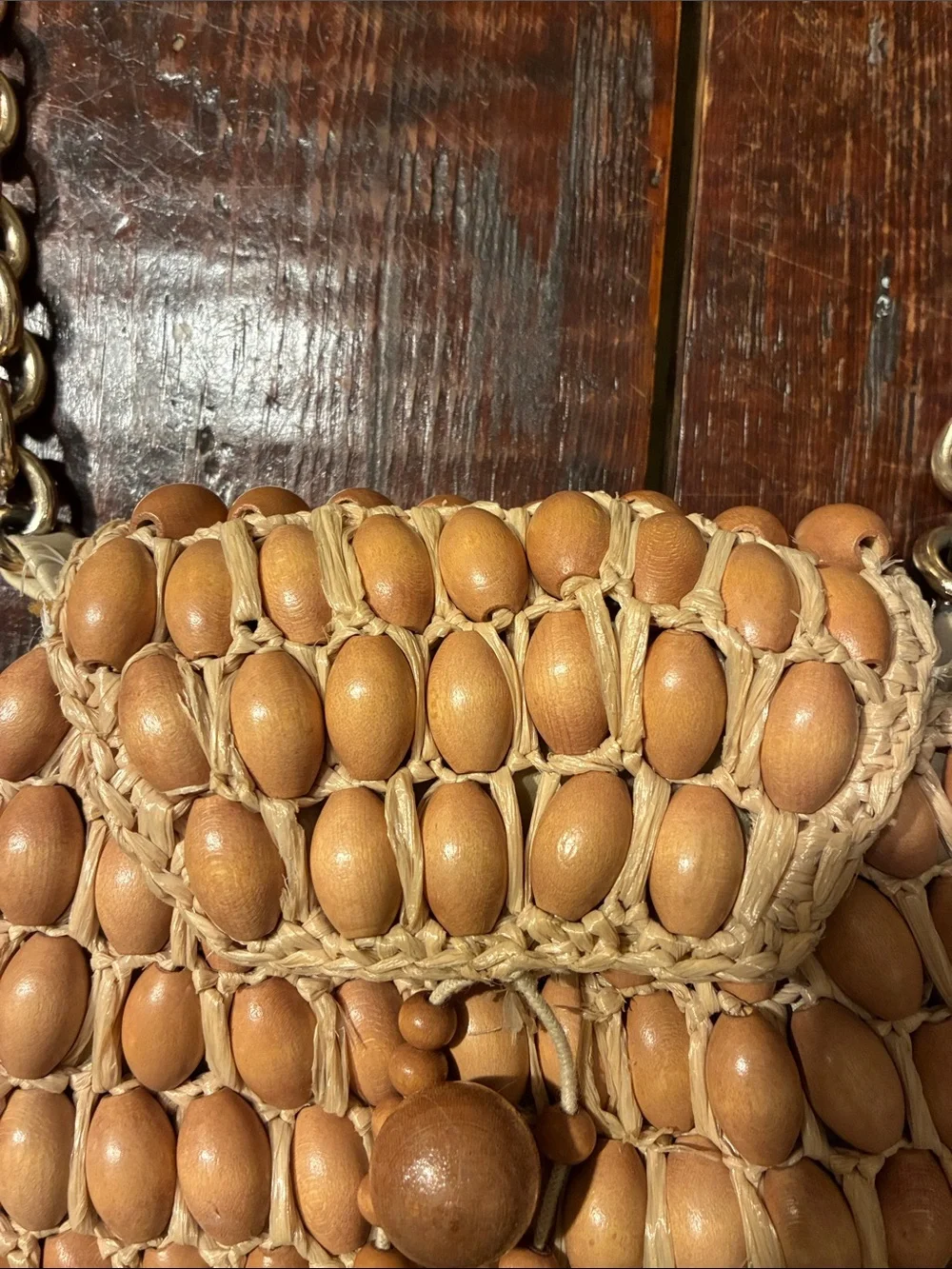 Vintage Jana straw/wood bead  shoulder bag